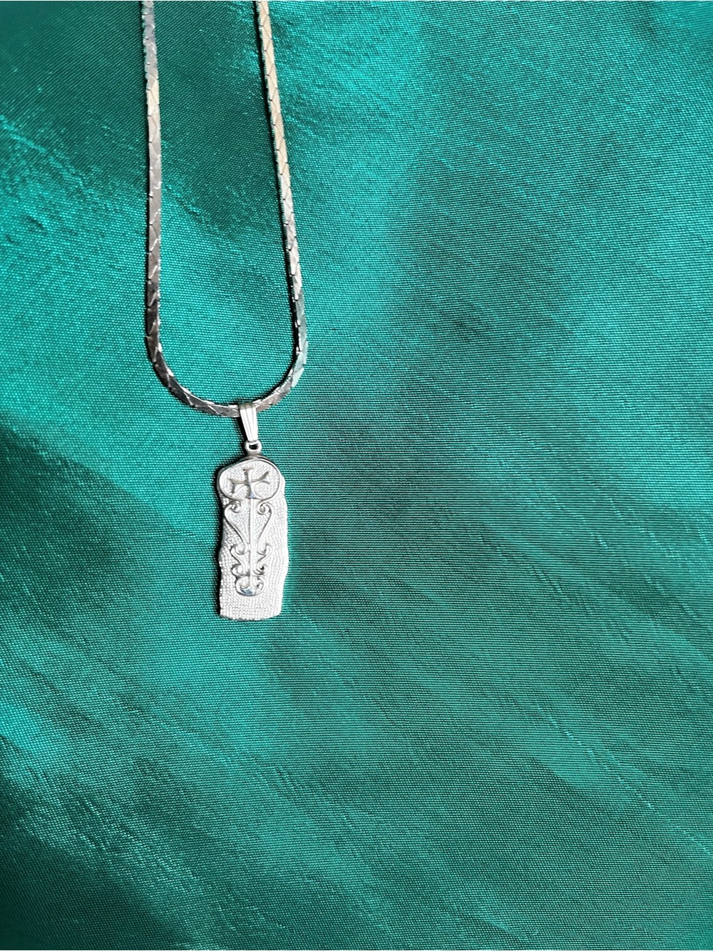 Sterling Silver Egyptian Cartouche on 30” herringbone silver chain